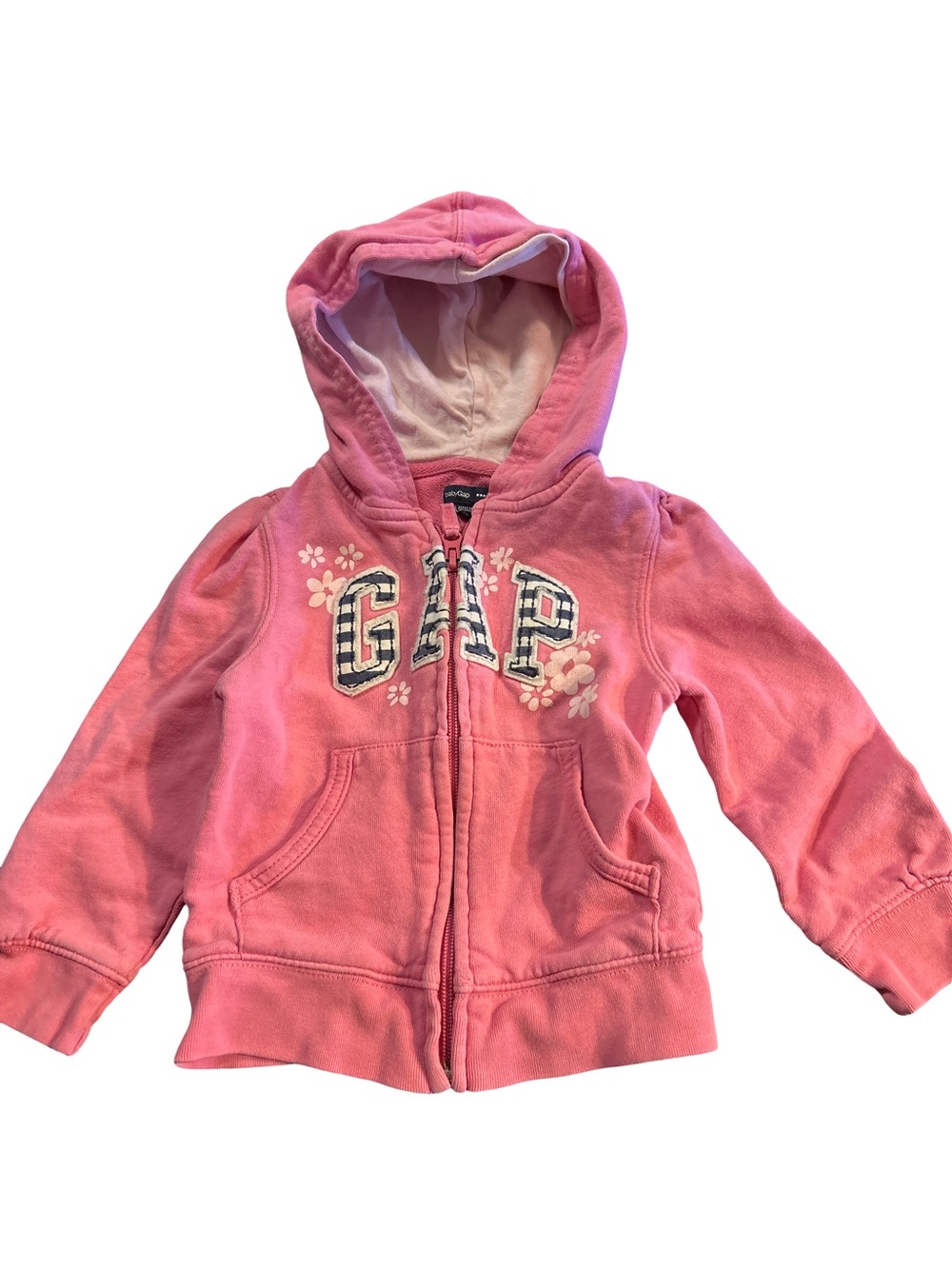 babyGap Pink Full Zip Floral Logo Hoodie Sweatshirt 3T
